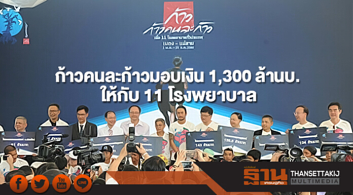 โครงการก้าวคนละก้าวมอบเงินบริจาค 1,300 ล้านบาทให้กับ 11 โรงพยาบาล โครงการก้าวคนละก้าวมอบเงินบริจาค 1,300 ล้านบาทให้กับ 11 โรงพยาบาล