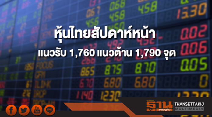 บล.กสิกรไทยมองดัชนีหุ้นไทยสัปดาห์หน้า(12-16 มี.ค.) มีแนวรับที่ 1,760 และแนวต้านที่ 1,790 จุด บล.กสิกรไทยมองดัชนีหุ้นไทยสัปดาห์หน้า(12-16 มี.ค.) มีแนวรับที่ 1,760 และแนวต้านที่ 1,790 จุด