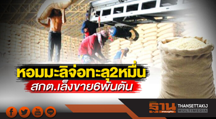 หอมมะลิจ่อทะลุ 2 หมื่น สกต.เล็งขาย 6 พันตัน หอมมะลิจ่อทะลุ 2 หมื่น สกต.เล็งขาย 6 พันตัน