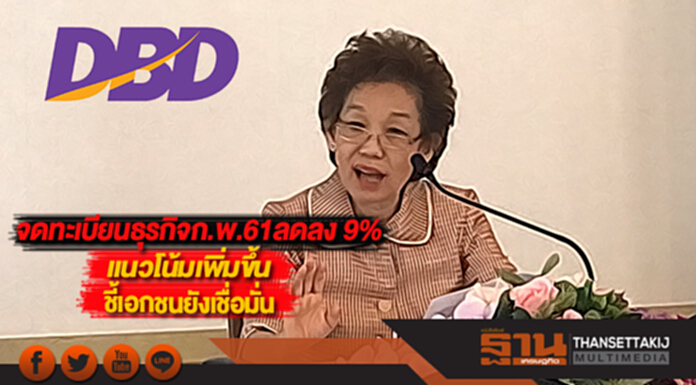 จดทะเบียนธุรกิจก.พ.61ลดลง 9%แนวโน้มเพิ่มขึ้นชี้เอกชนยังเชื่อมั่น จดทะเบียนธุรกิจก.พ.61ลดลง 9%แนวโน้มเพิ่มขึ้นชี้เอกชนยังเชื่อมั่น