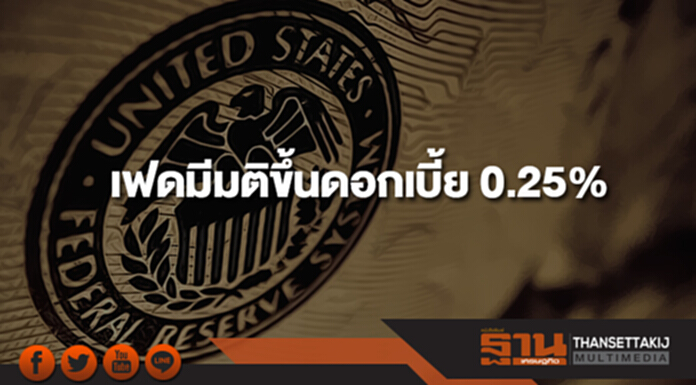 เฟดมีมติขึ้นดอกเบี้ย 0.25% ส่งสัญญาณขึ้นดอกเบี้ย 3 ครั้งในปีนี้ เฟดมีมติขึ้นดอกเบี้ย 0.25% ส่งสัญญาณขึ้นดอกเบี้ย 3 ครั้งในปีนี้