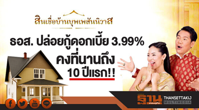 ธอส. ปล่อยกู้ดอกเบี้ย 3.99% คงที่นานถึง 10 ปีแรก!! กับ "สินเชื่อบ้านบุพเพสันนิวาส" ธอส. ปล่อยกู้ดอกเบี้ย 3.99% คงที่นานถึง 10 ปีแรก!! กับ "สินเชื่อบ้านบุพเพสันนิวาส"