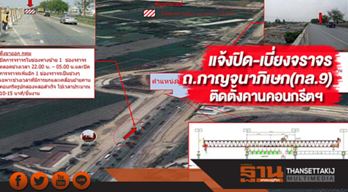 แจ้งปิด-เบี่ยงจราจรถนนกาญจนาภิเษก(ทล.9)ติดตั้งคานคอนกรีตฯ แจ้งปิด-เบี่ยงจราจรถนนกาญจนาภิเษก(ทล.9)ติดตั้งคานคอนกรีตฯ
