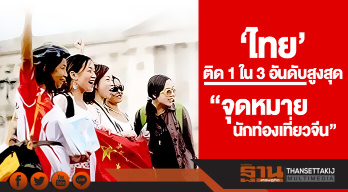 'ไทย' ติด 1 ใน 3 อันดับสูงสุด! "จุดหมายนักท่องเที่ยวจีน"
