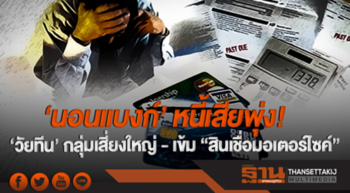 'นอนแบงก์' หนี้เสียพุ่ง! 'วัยทีน' กลุ่มเสี่ยงใหญ่ - เข้ม "สินเชื่อมอเตอร์ไซค์" 'นอนแบงก์' หนี้เสียพุ่ง! 'วัยทีน' กลุ่มเสี่ยงใหญ่ - เข้ม "สินเชื่อมอเตอร์ไซค์"