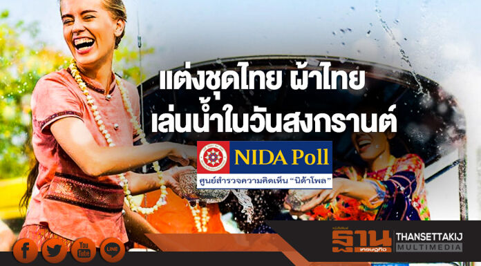 "แต่งชุดไทย ผ้าไทย เล่นน้ำในวันสงกรานต์" ... ปชช. เห็นด้วย! ส่งเสริมวัฒนธรรมไทย เรียบร้อย สวยงาม "แต่งชุดไทย ผ้าไทย เล่นน้ำในวันสงกรานต์" ... ปชช. เห็นด้วย! ส่งเสริมวัฒนธรรมไทย เรียบร้อย สวยงาม