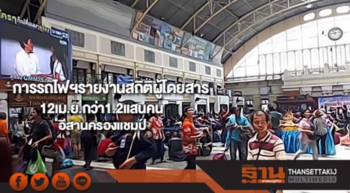 การรถไฟฯรายงานสถิติผู้โดยสาร12เม.ย.กว่า1.2แสนคนอีสานครองแชมป์ การรถไฟฯรายงานสถิติผู้โดยสาร12เม.ย.กว่า1.2แสนคนอีสานครองแชมป์