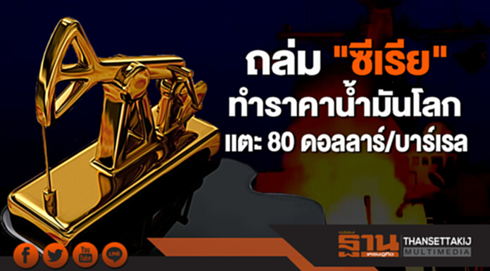 "เจพี มอร์เเกน" ชี้ เหตุถล่ม "ซีเรีย" ราคาน้ำมันโลกเเตะ 80 ดอลลาร์/บาร์เรล "เจพี มอร์เเกน" ชี้ เหตุถล่ม "ซีเรีย" ราคาน้ำมันโลกเเตะ 80 ดอลลาร์/บาร์เรล