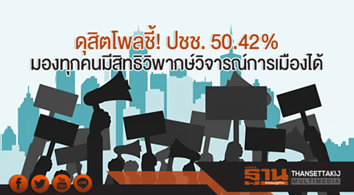 ดุสิตโพลชี้! ปชช. 50.42% มองทุกคนมีสิทธิวิพากษ์วิจารณ์การเมืองได้ ดุสิตโพลชี้! ปชช. 50.42% มองทุกคนมีสิทธิวิพากษ์วิจารณ์การเมืองได้
