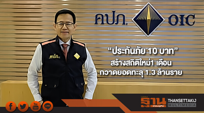 คปภ.เผย“ประกันภัย 10 บาท”สร้างสถิติใหม่1 เดือนกวาดยอดทะลุ 1.3 ล้านราย คปภ.เผย“ประกันภัย 10 บาท”สร้างสถิติใหม่1 เดือนกวาดยอดทะลุ 1.3 ล้านราย