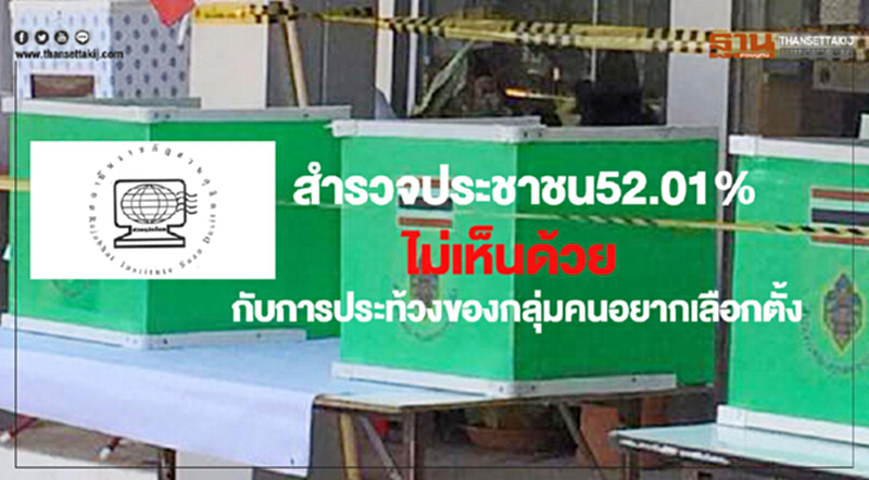 สวนดุสิตโพลชี้ปชช.52.01% ไม่เห็นด้วยกับการประท้วงของกลุ่มคนอยากเลือกตั้ง สวนดุสิตโพลชี้ปชช.52.01% ไม่เห็นด้วยกับการประท้วงของกลุ่มคนอยากเลือกตั้ง