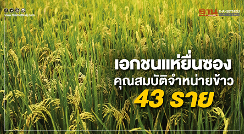 เอกชนแห่ยื่นซองคุณสมบัติจำหน่ายข้าว 43 ราย เอกชนแห่ยื่นซองคุณสมบัติจำหน่ายข้าว 43 ราย