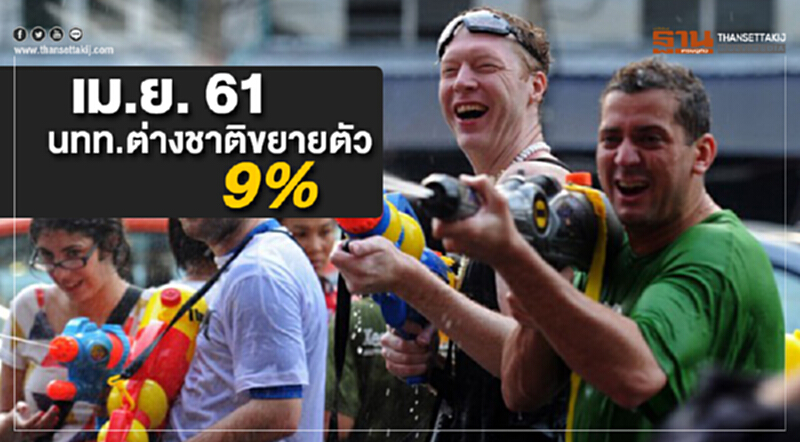 เดือนเมษายน ปี 2561 นักท่องเที่ยวชาวต่างชาติขยายตัว 9% เดือนเมษายน ปี 2561 นักท่องเที่ยวชาวต่างชาติขยายตัว 9%