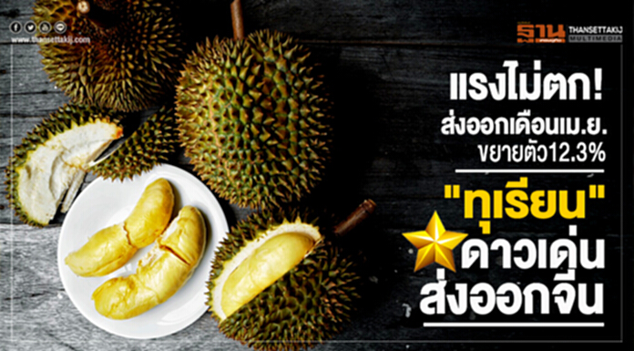 แรงไม่ตก! ส่งออกเดือนเม.ย.ขยายตัว12.3% "ทุเรียน" ดาวเด่นส่งออกจีน แรงไม่ตก! ส่งออกเดือนเม.ย.ขยายตัว12.3% "ทุเรียน" ดาวเด่นส่งออกจีน