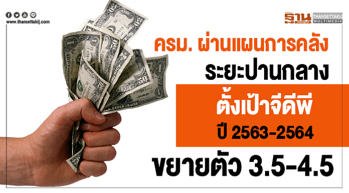 ครม. ผ่านแผนการคลังระยะปานกลาง ตั้งเป้าจีดีพี ปี 2563-2564 ขยายตัว 3.5-4.5 ครม. ผ่านแผนการคลังระยะปานกลาง ตั้งเป้าจีดีพี ปี 2563-2564 ขยายตัว 3.5-4.5