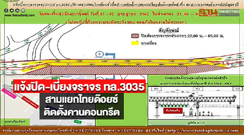 แจ้งปิด-เบี่ยงจราจร ทล.3035สามแยกไทยด๊อยซ์ติดตั้งคานคอนกรีต แจ้งปิด-เบี่ยงจราจร ทล.3035สามแยกไทยด๊อยซ์ติดตั้งคานคอนกรีต