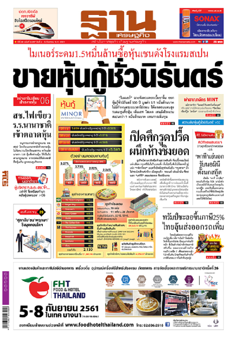 หน้าหนึ่ง! หนังสือพิมพ์ฐานเศรษฐกิจ ปีที่ 38 ฉบับที่ 3,397 วันที่ 2 - 5 ก.ย. 2561 หน้าหนึ่ง! หนังสือพิมพ์ฐานเศรษฐกิจ ปีที่ 38 ฉบับที่ 3,397 วันที่ 2 - 5 ก.ย. 2561