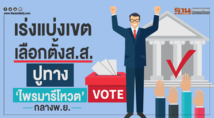 เร่งแบ่งเขตเลือกตั้งส.ส. ปูทาง ‘ไพรมารีโหวต’ กลางพ.ย. เร่งแบ่งเขตเลือกตั้งส.ส. ปูทาง ‘ไพรมารีโหวต’ กลางพ.ย.