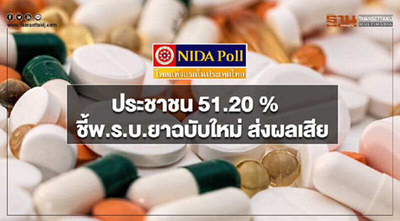 “นิด้าโพล”เผยประชาชน 51.20 % ชี้พ.ร.บ.ยา ฉบับใหม่ ส่งผลเสีย “นิด้าโพล”เผยประชาชน 51.20 % ชี้พ.ร.บ.ยา ฉบับใหม่ ส่งผลเสีย