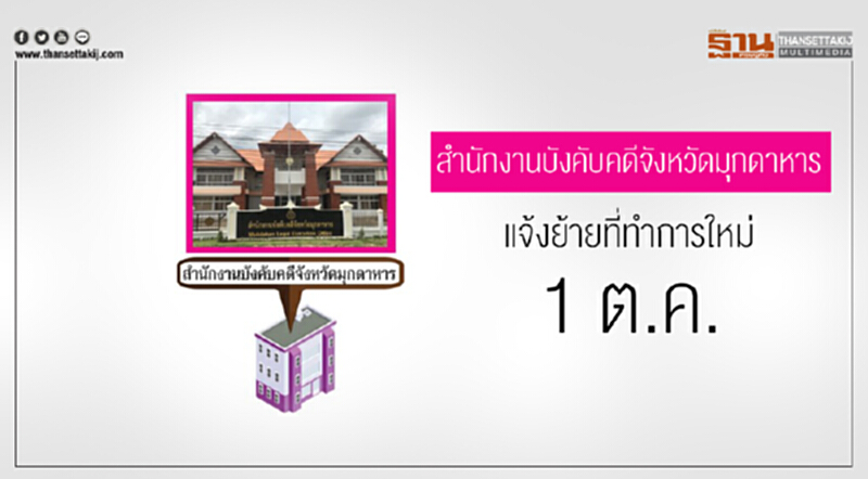 สำนักงานบังคับคดีจังหวัดมุกดาหาร แจ้งย้ายที่ทำการใหม่ ตั้งแต่ 1 ต.ค. นี้ สำนักงานบังคับคดีจังหวัดมุกดาหาร แจ้งย้ายที่ทำการใหม่ ตั้งแต่ 1 ต.ค. นี้