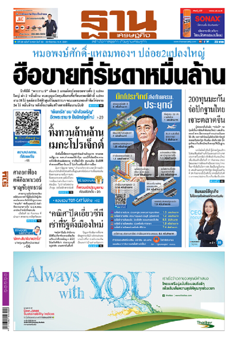 หน้าหนึ่ง! หนังสือพิมพ์ฐานเศรษฐกิจ ปีที่ 38 ฉบับที่ 3,402 วันที่ 20 - 22 ก.ย. 2561 หน้าหนึ่ง! หนังสือพิมพ์ฐานเศรษฐกิจ ปีที่ 38 ฉบับที่ 3,402 วันที่ 20 - 22 ก.ย. 2561