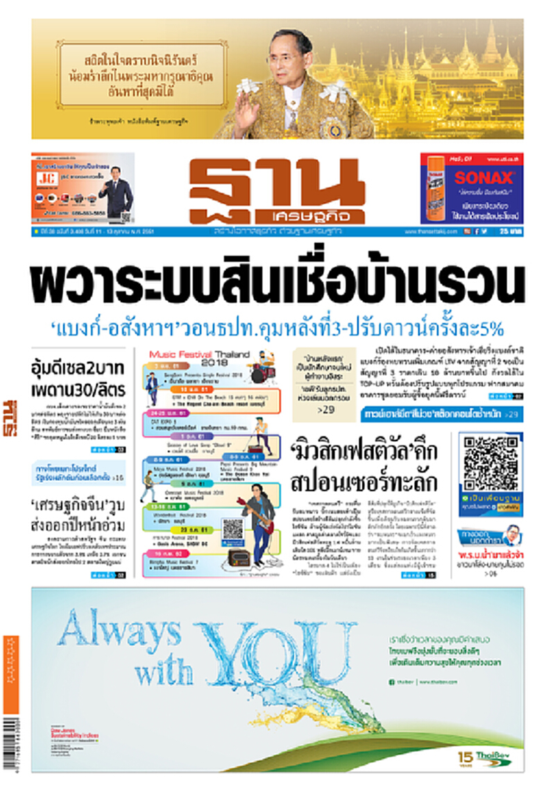 หน้าหนึ่ง! หนังสือพิมพ์ฐานเศรษฐกิจ ปีที่ 38 ฉบับที่ 3,408 วันที่ 11-13 ต.ค. 2561 หน้าหนึ่ง! หนังสือพิมพ์ฐานเศรษฐกิจ ปีที่ 38 ฉบับที่ 3,408 วันที่ 11-13 ต.ค. 2561