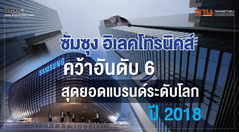 ซัมซุง อิเลคโทรนิคส์ คว้าอันดับ 6 สุดยอดแบรนด์ระดับโลกปี 2018 ซัมซุง อิเลคโทรนิคส์ คว้าอันดับ 6 สุดยอดแบรนด์ระดับโลกปี 2018