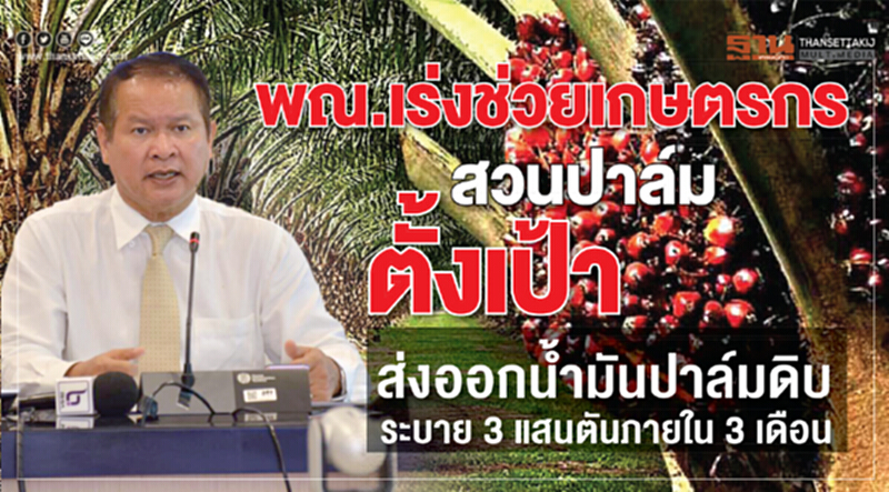 พณ. เร่งช่วยเกษตรกรสวนปาล์ม ตั้งเป้าส่งออก "น้ำมันปาล์มดิบ" ระบาย 3 แสนตัน ภายใน 3 เดือน พณ. เร่งช่วยเกษตรกรสวนปาล์ม ตั้งเป้าส่งออก "น้ำมันปาล์มดิบ" ระบาย 3 แสนตัน ภายใน 3 เดือน