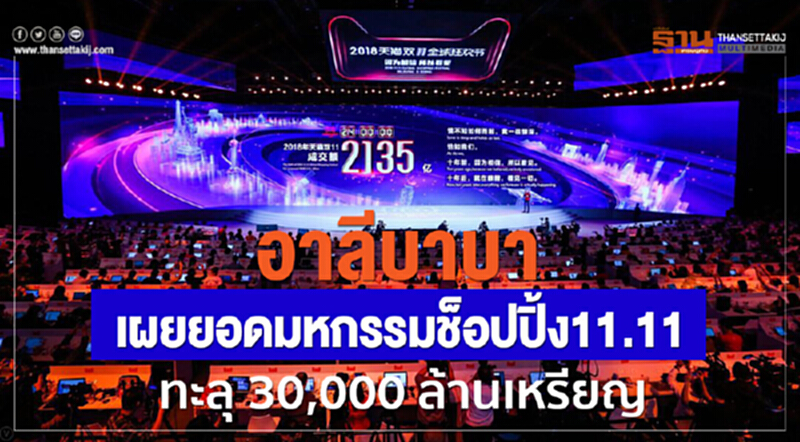 'อาลีบาบา' เผยยอดมหกรรมช็อปปิ้ง "11.11" ทะลุ 30,000 ล้านเหรียญ 'อาลีบาบา' เผยยอดมหกรรมช็อปปิ้ง "11.11" ทะลุ 30,000 ล้านเหรียญ
