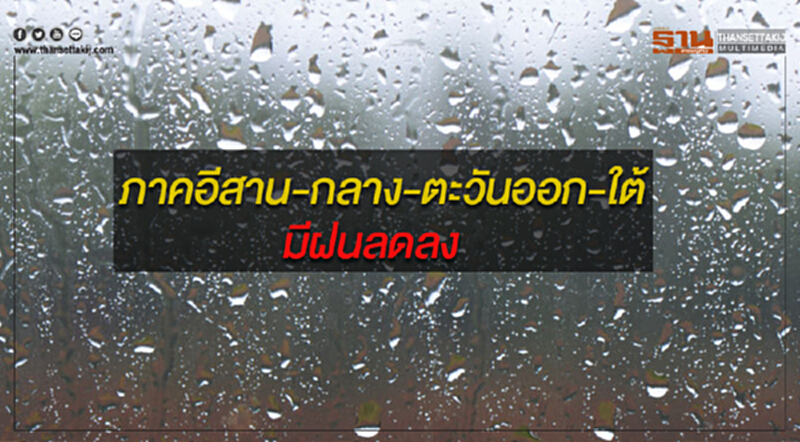 ภาคตะวันออกเฉียงเหนือ ภาคกลาง ภาคตะวันออก และภาคใต้ มีฝนลดลง ภาคตะวันออกเฉียงเหนือ ภาคกลาง ภาคตะวันออก และภาคใต้ มีฝนลดลง
