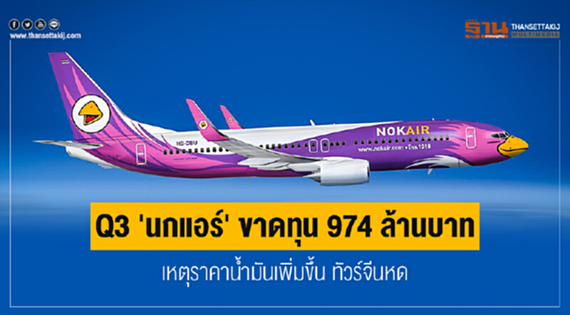 Q3 'นกแอร์' ขาดทุน 974 ล้านบาท เหตุราคาน้ำมันเพิ่มขึ้น ทัวร์จีนหด Q3 'นกแอร์' ขาดทุน 974 ล้านบาท เหตุราคาน้ำมันเพิ่มขึ้น ทัวร์จีนหด