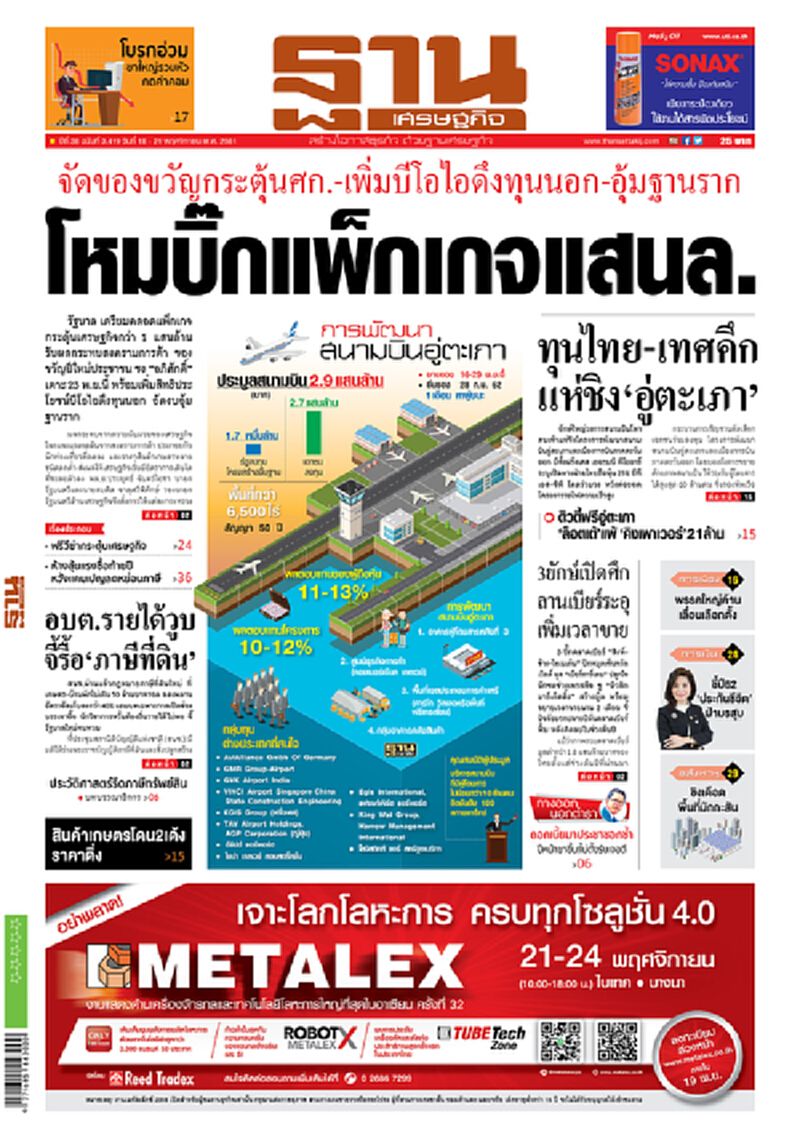 หน้าหนึ่ง! หนังสือพิมพ์ฐานเศรษฐกิจ ปีที่ 38 ฉบับที่ 3,419 วันที่ 18 - 21 พ.ย. 2561 หน้าหนึ่ง! หนังสือพิมพ์ฐานเศรษฐกิจ ปีที่ 38 ฉบับที่ 3,419 วันที่ 18 - 21 พ.ย. 2561