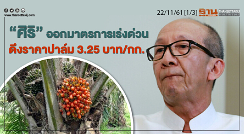 ชั่วโมงฐานเศรษฐกิจ 22/11/61 : "ศิริ" ออกมาตรการเร่งด่วนดึงราคาปาล์ม 3.25 บาท/กก. ชั่วโมงฐานเศรษฐกิจ 22/11/61 : "ศิริ" ออกมาตรการเร่งด่วนดึงราคาปาล์ม 3.25 บาท/กก.