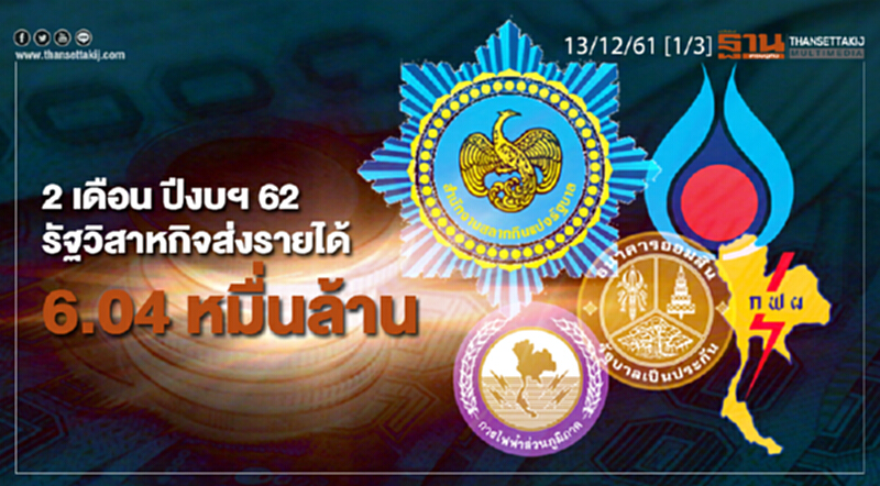 ชั่วโมงฐานเศรษฐกิจ 13/12/61 : 2 เดือนปีงบฯ 62 รัฐวิสาหกิจส่งรายได้ 6.04 หมื่นล้าน ชั่วโมงฐานเศรษฐกิจ 13/12/61 : 2 เดือนปีงบฯ 62 รัฐวิสาหกิจส่งรายได้ 6.04 หมื่นล้าน