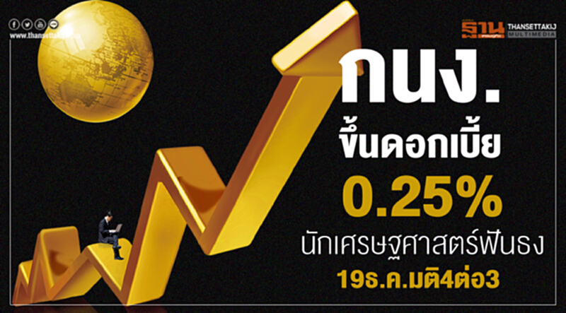 กนง.ขึ้นดอกเบี้ย0.25%นักเศรษฐศาสตร์ฟันธง19ธ.ค.มติ4ต่อ3 กนง.ขึ้นดอกเบี้ย0.25%นักเศรษฐศาสตร์ฟันธง19ธ.ค.มติ4ต่อ3