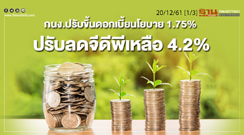 ชั่วโมงฐานเศรษฐกิจ 20/12/61 : กนง.ปรับขึ้นดอกเบี้ยนโยบาย 1.75% ปรับลดจีดีพีเหลือ 4.2% ชั่วโมงฐานเศรษฐกิจ 20/12/61 : กนง.ปรับขึ้นดอกเบี้ยนโยบาย 1.75% ปรับลดจีดีพีเหลือ 4.2%