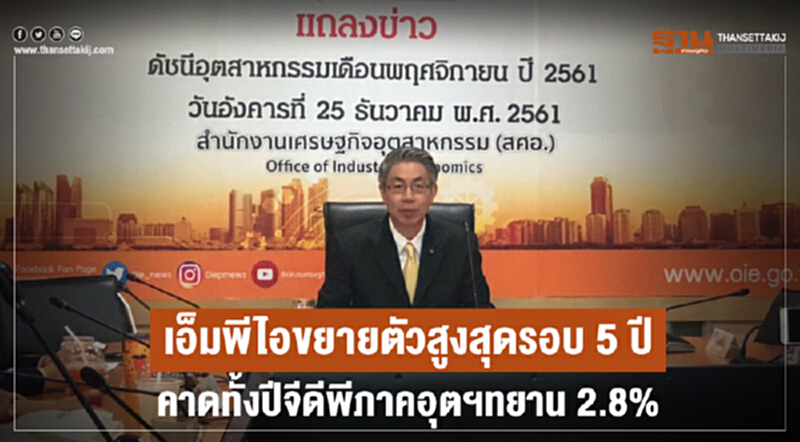 เอ็มพีไอขยายตัวสูงสุดรอบ 5 ปี คาดทั้งปีจีดีพีภาคอุตฯ ทะยาน 2.8% เอ็มพีไอขยายตัวสูงสุดรอบ 5 ปี คาดทั้งปีจีดีพีภาคอุตฯ ทะยาน 2.8%