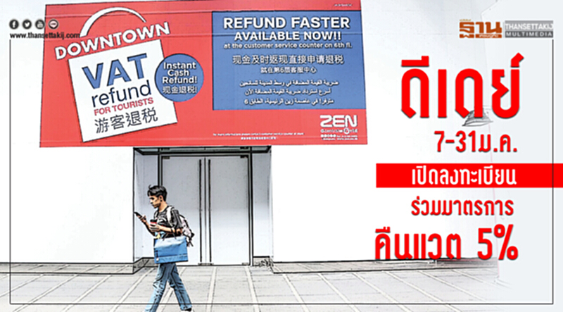 ดีเดย์ 7-31 ม.ค. เปิดลงทะเบียนร่วมมาตรการ "คืนแวต 5%" ดีเดย์ 7-31 ม.ค. เปิดลงทะเบียนร่วมมาตรการ "คืนแวต 5%"