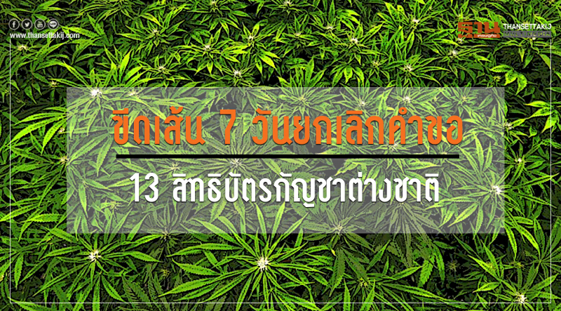 ขีดเส้น 7 วัน! ยกเลิกคำขอ "13 สิทธิบัตรกัญชาต่างชาติ"