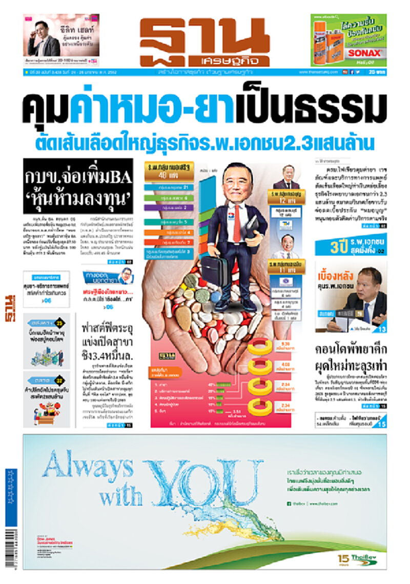 หน้าหนึ่ง! หนังสือพิมพ์ฐานเศรษฐกิจ ปีที่ 38 ฉบับที่ 3,438 วันที่ 24 - 26 ม.ค. 2562 หน้าหนึ่ง! หนังสือพิมพ์ฐานเศรษฐกิจ ปีที่ 38 ฉบับที่ 3,438 วันที่ 24 - 26 ม.ค. 2562