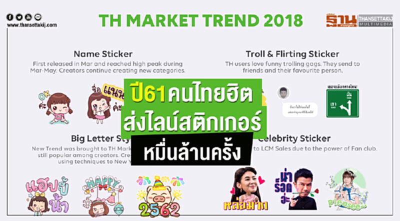 ปี 61 คนไทยฮิตส่ง "ไลน์สติกเกอร์" หมื่นล้านครั้ง ปี 61 คนไทยฮิตส่ง "ไลน์สติกเกอร์" หมื่นล้านครั้ง
