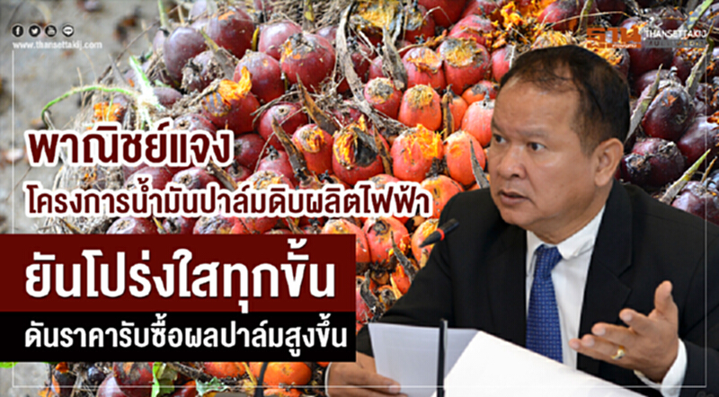 'พาณิชย์' แจงโครงการ "น้ำมันปาล์มดิบผลิตไฟฟ้า" ยัน! โปร่งใสทุกขั้น-ดันราคารับซื้อ "ผลปาล์ม" สูงขึ้น 'พาณิชย์' แจงโครงการ "น้ำมันปาล์มดิบผลิตไฟฟ้า" ยัน! โปร่งใสทุกขั้น-ดันราคารับซื้อ "ผลปาล์ม" สูงขึ้น