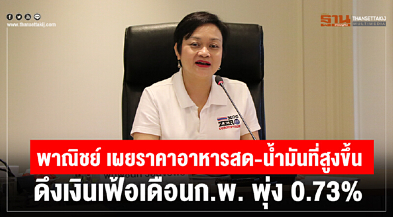 'พาณิชย์' เผย ราคาอาหารสดและน้ำมันที่เพิ่มขึ้น ดึงเงินเฟ้อเดือน ก.พ. พุ่ง 0.73% 'พาณิชย์' เผย ราคาอาหารสดและน้ำมันที่เพิ่มขึ้น ดึงเงินเฟ้อเดือน ก.พ. พุ่ง 0.73%