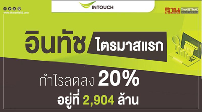 อินทัช ไตรมาสแรกกำไรลดลง20%อยู่ที่ 2,904 ล้าน อินทัช ไตรมาสแรกกำไรลดลง20%อยู่ที่ 2,904 ล้าน