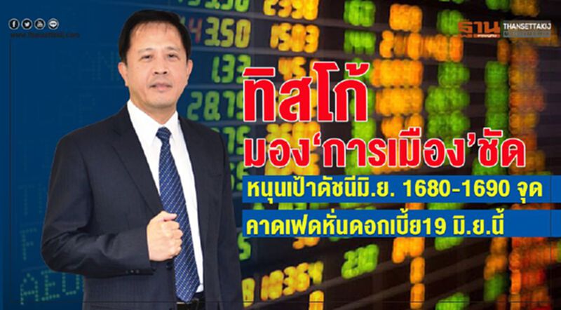 ทิสโก้มอง"การเมืองชัด"หนุนเป้าดัชนีมิ.ย. 1,680 - 1,690 จุด คาดเฟดหั่นดอกเบี้ย19 มิ.ย.นี้ ทิสโก้มอง"การเมืองชัด"หนุนเป้าดัชนีมิ.ย. 1,680 - 1,690 จุด คาดเฟดหั่นดอกเบี้ย19 มิ.ย.นี้