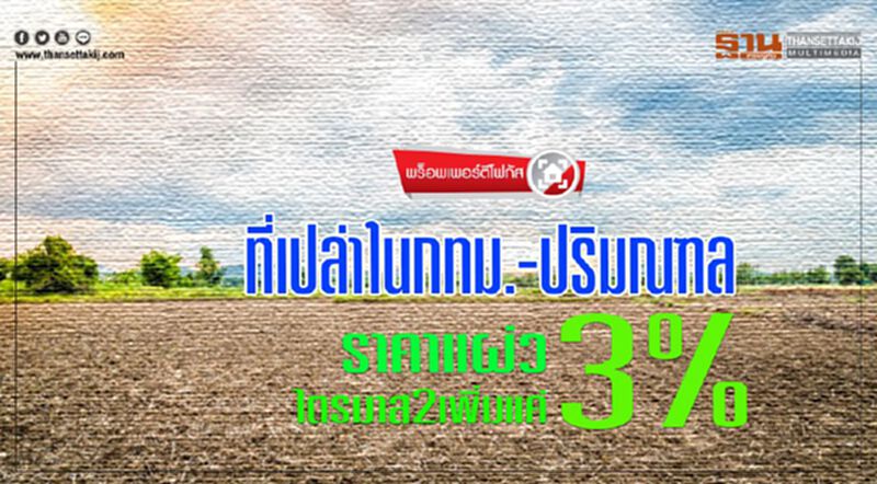 ที่เปล่าในกทม.-ปริมณฑล ราคาแผ่ว ไตรมาส 2 เพิ่มแค่ 3% ที่เปล่าในกทม.-ปริมณฑล ราคาแผ่ว ไตรมาส 2 เพิ่มแค่ 3%