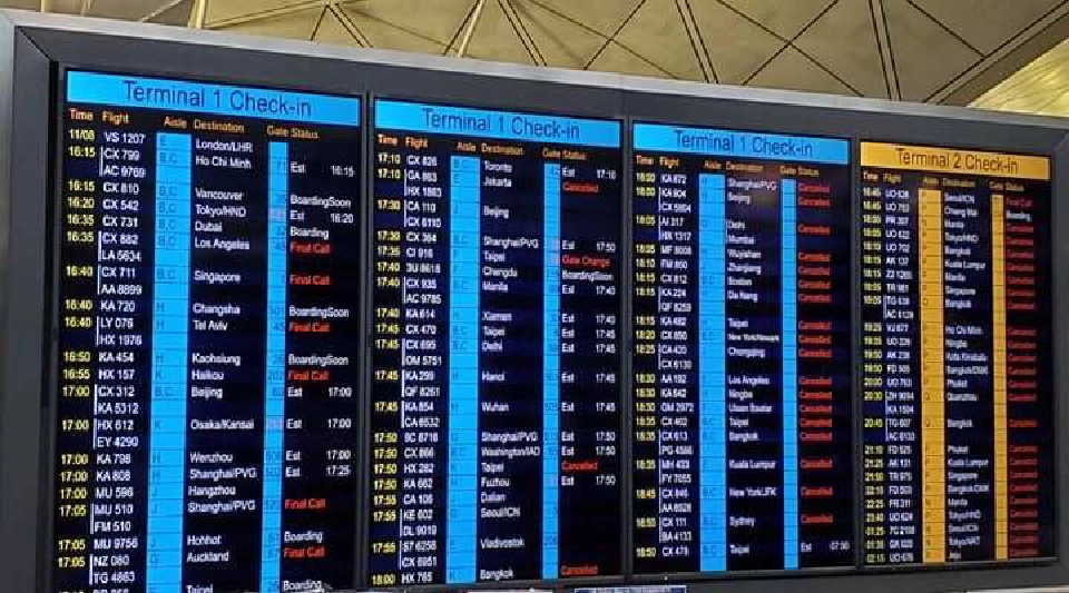 เที่ยวบินขาออกถูกยกเลิกทั้งหมด