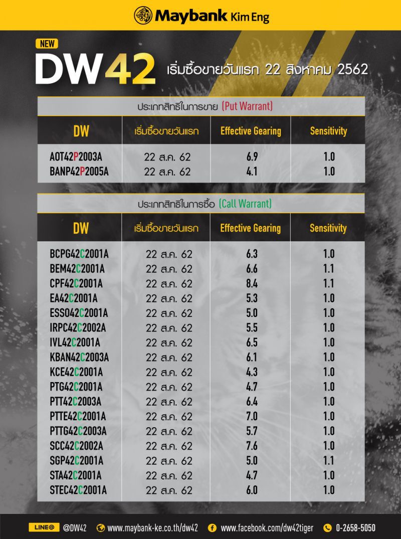 ดีเดย์ 22 ส.ค. ขาย DW42 อีก 19 ตัว 