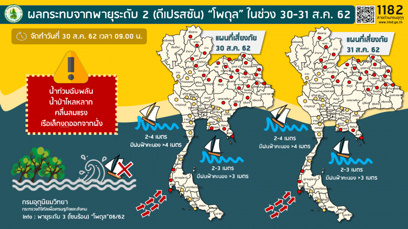 'โพดุล' อ่อนกำลังเป็นหย่อมความกดอากาศต่ำ