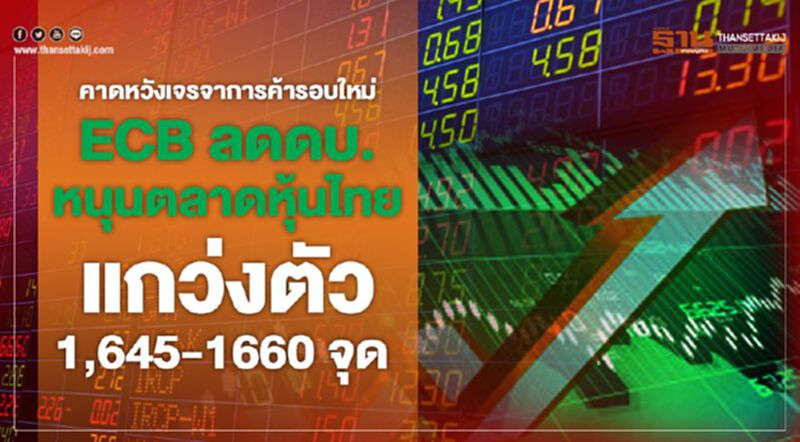 คาดหวังเจรจาการค้ารอบใหม่-ECB ลดดบ. หนุนตลาดหุ้นไทยแกว่งตัว1,645-1660จุด คาดหวังเจรจาการค้ารอบใหม่-ECB ลดดบ. หนุนตลาดหุ้นไทยแกว่งตัว1,645-1660จุด